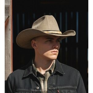 Vintage Suede Leather Cowboy Hat Western Ranch Rodeo Feather Band USA Medium